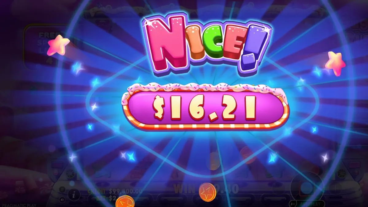 หน้าจอเกมสล็อต Sugar Rush Super Scatter ที่เต็มไปด้วยลูกกวาดสีสันสดใส